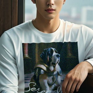 長袖Tシャツ 人間用 メンズ 秋春夏 プリント レジャー アウトドア カジュアル かわいい 犬ファン 鎧 セントバーナード 城 チェスボード 英語のテキスト