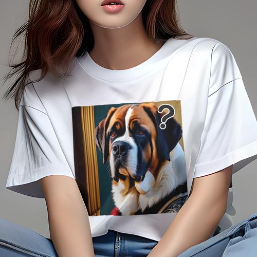 Tシャツ レディース 犬ファン 半袖 春夏 犬柄 プリント カジュアル かわいい 人間用 フィットネス ダンス 金色のフレーム セントバーナード クエスチョンマーク Tシャツ レディース 犬ファン 半袖 春夏 犬柄 プリント カジュアル かわいい 人間用 フィットネス ダンス 金色のフレーム セントバーナード クエスチョンマーク