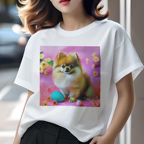 Tシャツ レディース 犬ファン 半袖 春夏 犬柄 プリント カジュアル かわいい 人間用 フィットネス ダンス 花 ポメラニアン 卵 Tシャツ レディース 犬ファン 半袖 春夏 犬柄 プリント カジュアル かわいい 人間用 フィットネス ダンス 花 ポメラニアン 卵