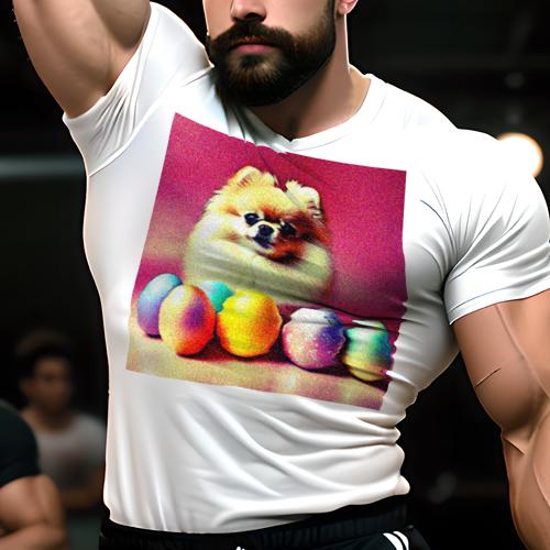 Tシャツ メンズ キッズ 犬ファン 半袖 春夏 犬柄 プリント カジュアル かわいい 人間用 フィットネス ダンス イースターエッグ ポメラニアン ピンク背景 カラフル卵