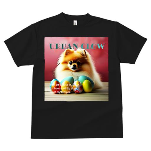 Tシャツ レディース 犬ファン 半袖 春夏 犬柄 プリント カジュアル かわいい 人間用 フィットネス ダンス イースターエッグ ポメラニアン 赤背景