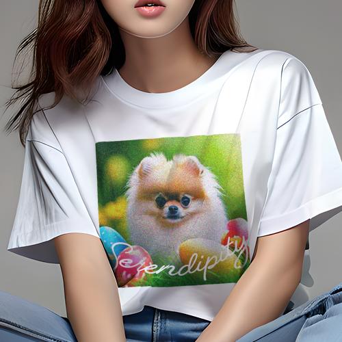 Tシャツ レディース 犬ファン 半袖 春夏 犬柄 プリント カジュアル かわいい 人間用 フィットネス ダンス イースターエッグ ポメラニアン