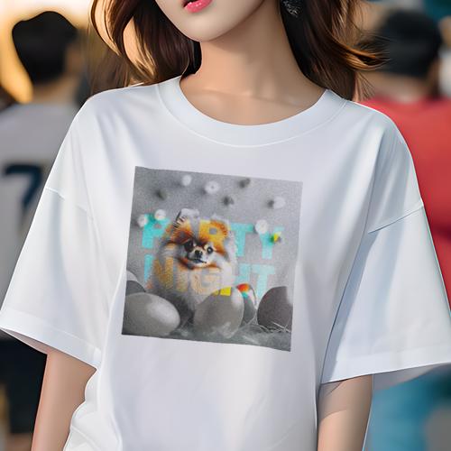 Tシャツ レディース 犬ファン 半袖 春夏 犬柄 プリント カジュアル かわいい 人間用 フィットネス ダンス イースターエッグ ポメラニアン 文字 パーティー お花(4)