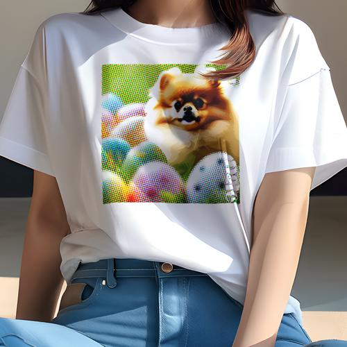 Tシャツ レディース 犬ファン 半袖 春夏 犬柄 プリント カジュアル かわいい 人間用 フィットネス ダンス 卵 ポメラニアン ポップアート カラフル ドット柄 Tシャツ レディース 犬ファン 半袖 春夏 犬柄 プリント カジュアル かわいい 人間用 フィットネス ダンス 卵 ポメラニアン ポップアート カラフル ドット柄