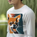長袖Tシャツ 人間用 メンズ 秋春夏 プリント レジャー アウトドア カジュアル かわいい 犬ファン アート チワワ ポップアート カラフル 驚き インパクト