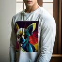 長袖Tシャツ 人間用 メンズ 秋春夏 プリント レジャー アウトドア カジュアル かわいい 犬ファン サイケデリック チワワ カラフル ポップアート ファンタジー(4)