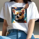 Tシャツ レディース 犬ファン 半袖 春夏 犬柄 プリント カジュアル かわいい 人間用 フィットネス ダンス スペース チワワ 宇宙 イラスト 犬の宇宙服 星(4)