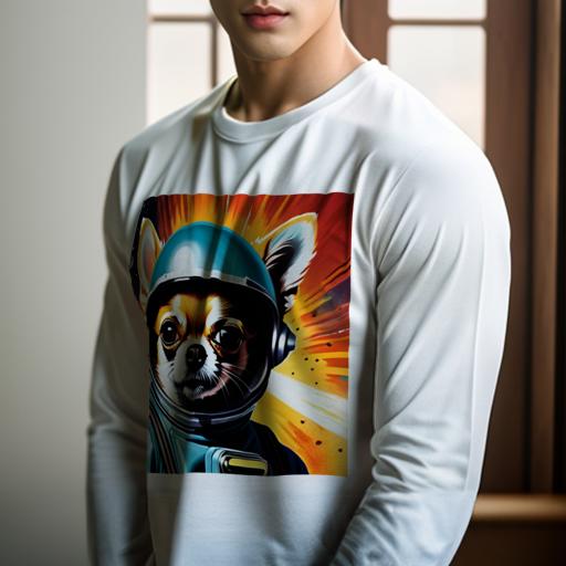 長袖Tシャツ 人間用 メンズ 秋春夏 プリント レジャー アウトドア カジュアル かわいい 犬ファン 宇宙 チワワ ヘルメット 宇宙服 宇宙飛行士 ポップアート