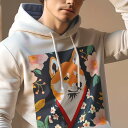 パーカー 人間用 メンズ 秋春夏 プリント レジャー ポケットレス プルオーバーパーカー カジュアル かわいい 犬ファン 着物 柴犬 桜 和風 花