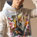 パーカー 人間用 メンズ 秋春夏 プリント レジャー ポケットレス プルオーバーパーカー カジュアル かわいい 犬ファン 桜 柴犬 和服 太陽