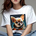 Tシャツ レディース 犬ファン 半袖 春夏 犬柄 プリント カジュアル かわいい 人間用 フィットネス ダンス 宇宙 チワワ ヘルメット 星