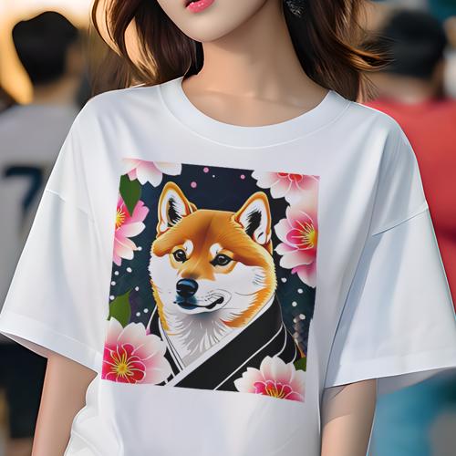 Tシャツ レディース 犬ファン 半袖 春夏 犬柄 プリント カジュアル かわいい 人間用 フィットネス ダンス 桜 柴犬 花 着物 Tシャツ レディース 犬ファン 半袖 春夏 犬柄 プリント カジュアル かわいい 人間用 フィットネス ダンス 桜 柴犬 花 着物