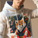 パーカー 人間用 メンズ 秋春夏 プリント レジャー ポケットレス プルオーバーパーカー カジュアル かわいい 犬ファン 着物 柴犬 花 桜 イラスト