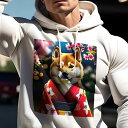 パーカー 人間用 メンズ 秋春夏 プリント レジャー ポケットレス プルオーバーパーカー カジュアル かわいい 犬ファン 着物 柴犬 桜 和風