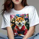 Tシャツ レディース 犬ファン 半袖 春夏 犬柄 プリント カジュアル かわいい 人間用 フィットネス ダンス 着物 柴犬 桜 和風(4)