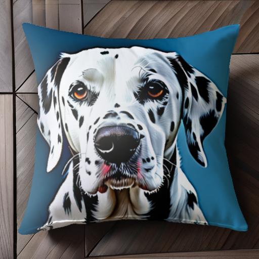 青色 ダルメシアン 黒と白の斑点 犬の顔 クッションカバー 45×45cm アニマル柄 おしゃれ 可愛い クッション本体付き 正方形 犬ファン