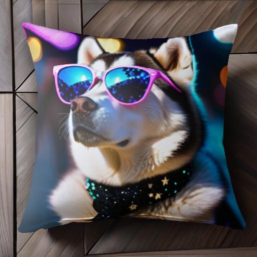 サングラス ハスキー マフラー 星 カラフル 夜景 クッションカバー 45×45cm アニマル柄 おしゃれ 可愛い クッション本体付き 正方形 犬ファン