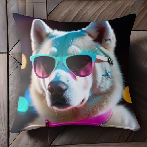 サングラス シベリアンハスキー 夜景 カラー付き首輪 星のイヤリング ネオン クッションカバー 45×45cm..