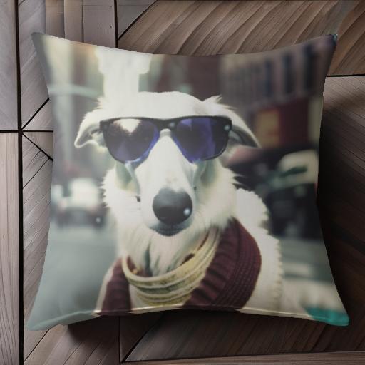 サングラス ボルゾイ マフラー 街 車 クッションカバー 45×45cm アニマル柄 おしゃれ 可愛い クッション本体付き 正方形 犬ファン
