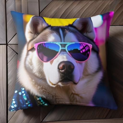 サングラス シベリアンハスキー ネオン ファッション クッションカバー 45×45cm アニマル柄 おしゃれ 可愛い クッション本体付き 正方形 犬ファン サングラス シベリアンハスキー ネオン ファッション クッションカバー 45×45cm アニマル柄 おしゃれ 可愛い クッション本体付き 正方形 犬ファン
