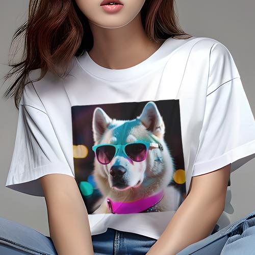 Tシャツ レディース 犬ファン 半袖 春夏 犬柄 プリント カジュアル かわいい 人間用 フィットネス ダン..