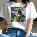 Tシャツ レディース 犬ファン 半袖 春夏 犬柄 プリント カジュアル かわいい 人間用 フィットネス ダンス サングラス ボーダーコリー コート ネクタイ 都...