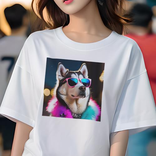 Tシャツ レディース 犬ファン 半袖 春夏 犬柄 プリント カジュアル かわいい 人間用 フィットネス ダンス サングラス シベリアンハスキー 派手な衣装 夜景 ファッション カラフル Tシャツ レディース 犬ファン 半袖 春夏 犬柄 プリント カジュアル かわいい 人間用 フィットネス ダンス サングラス シベリアンハスキー 派手な衣装 夜景 ファッション カラフル