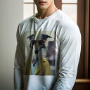 長袖Tシャツ 人間用 メンズ 秋春夏 プリント レジャー アウトドア カジュアル かわいい 犬ファン サングラス ボルゾイ 黄色いコート 青色のセーター 街