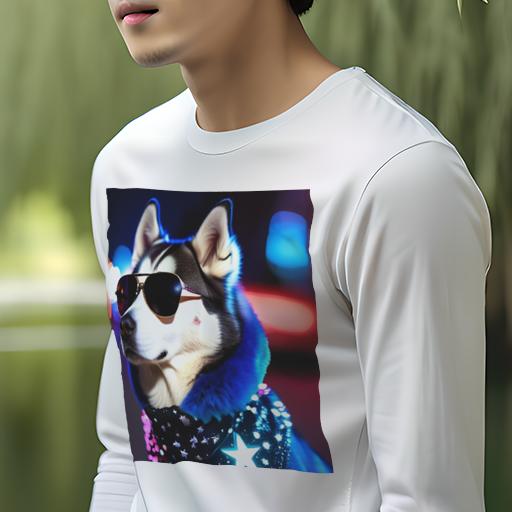 長袖Tシャツ 人間用 メンズ 秋春夏 プリント レジャー アウトドア カジュアル かわいい 犬ファン サングラス シベリアンハスキー 夜 ネオン
