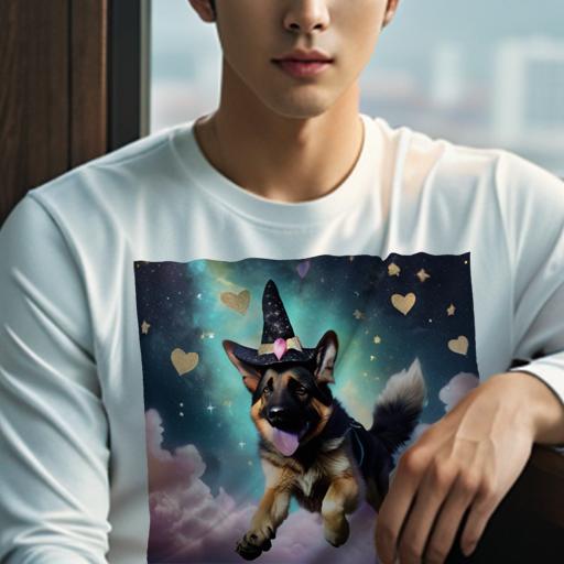 長袖Tシャツ 人間用 メンズ 秋春夏 プリント レジャー アウトドア カジュアル かわいい 犬ファン 魔法の帽子 ジャーマンシェパードドッグ 星 ハート 雲 長袖Tシャツ 人間用 メンズ 秋春夏 プリント レジャー アウトドア カジュアル かわいい 犬ファン 魔法の帽子 ジャーマンシェパードドッグ 星 ハート 雲