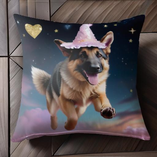 帽子 ジャーマンシェパード 星 ハート 空 雲 クッションカバー 45×45cm アニマル柄 おしゃれ 可愛い クッション本体付き 正方形 犬ファン