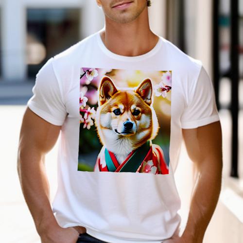Tシャツ メンズ キッズ 犬ファン 半袖 春夏 犬柄 プリント カジュアル かわいい 人間用 フィットネス ダンス 桜 柴犬 着物 春 花