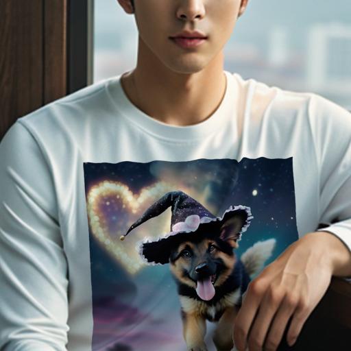 長袖Tシャツ 人間用 メンズ 秋春夏 プリント レジャー アウトドア カジュアル かわいい 犬ファン ハート ジャーマンシェパードドッグ 魔女の帽子 夜空 星 ファンタジー