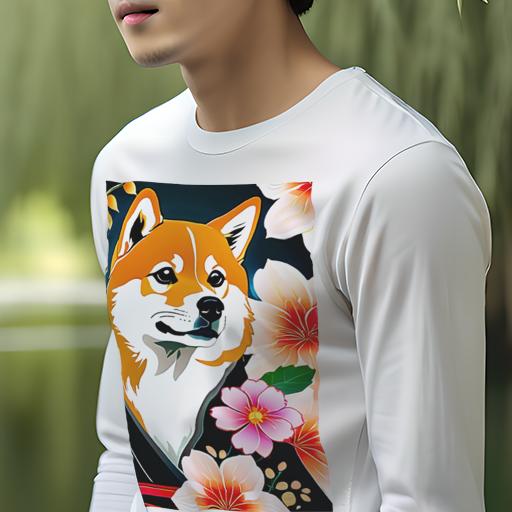 長袖Tシャツ 人間用 メンズ 秋春夏 プリント レジャー アウトドア カジュアル かわいい 犬ファン 花 柴犬 着物