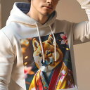 パーカー 人間用 メンズ 秋春夏 プリント レジャー ポケットレス プルオーバーパーカー カジュアル かわいい 犬ファン 着物 柴犬 桜 伝統文化 和風