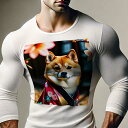 長袖Tシャツ 人間用 メンズ 秋春夏 プリント レジャー アウトドア カジュアル かわいい 犬ファン 着物 柴犬 桜の花(4)