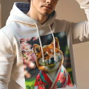 パーカー 人間用 メンズ 秋春夏 プリント レジャー ポケットレス プルオーバーパーカー カジュアル かわいい 犬ファン 桜 柴犬 着物