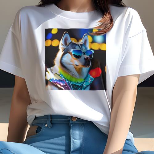 Tシャツ レディース 犬ファン 半袖 春夏 犬柄 プリント カジュアル かわいい 人間用 フィットネス ダンス サングラス シベリアンハスキー ジャケット カラフルなライティング 夜景 Tシャツ レディース 犬ファン 半袖 春夏 犬柄 プリント カジュアル かわいい 人間用 フィットネス ダンス サングラス シベリアンハスキー ジャケット カラフルなライティング 夜景