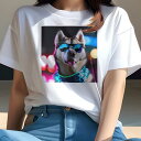 Tシャツ レディース 犬ファン 半袖 春夏 犬柄 プリント カジュアル かわいい 人間用 フィットネス ダンス サングラス シベリアンハスキー 夜景 ライト クール