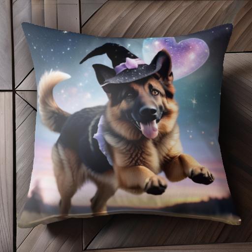 魔女の帽子 ジャーマンシェパード ハート 星空 嬉しそう クッションカバー 45×45cm アニマル柄 おしゃ..