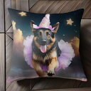 ユニコーンの帽子 ジャーマンシェパード 星 雲 フリルのスカート クッションカバー 45×45cm アニマル柄 おしゃれ 可愛い クッション本体付き 正方形 犬ファン