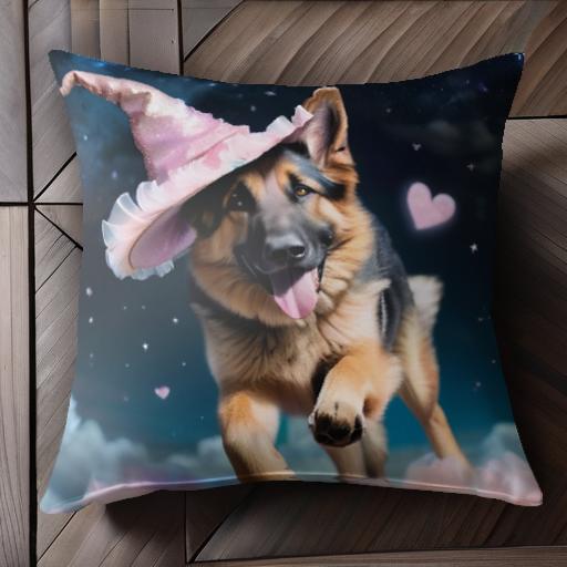 魔法の帽子 ジャーマンシェパード 星 ハート 夜空 クッションカバー 45×45cm アニマル柄 おしゃれ 可愛い クッション本体付き 正方形 犬ファン