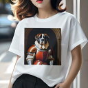 Tシャツ レディース 犬ファン 半袖 春夏 犬柄 プリント カジュアル かわいい 人間用 フィットネス ダンス 甲冑 セントバーナード アーチ 盾(4)