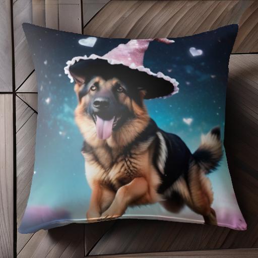 魔法使いの帽子 ジャーマンシェパードドッグ 夜空 星 ハート クッションカバー 45×45cm アニマル柄 おしゃれ 可愛い クッション本体付き 正方形 犬ファン