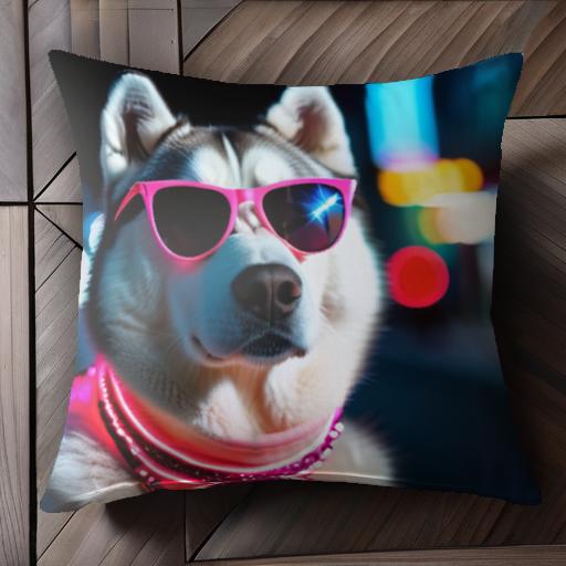 サングラス シベリアンハスキー ネオン 夜景 クッションカバー 45×45cm アニマル柄 おしゃれ 可愛い ク..