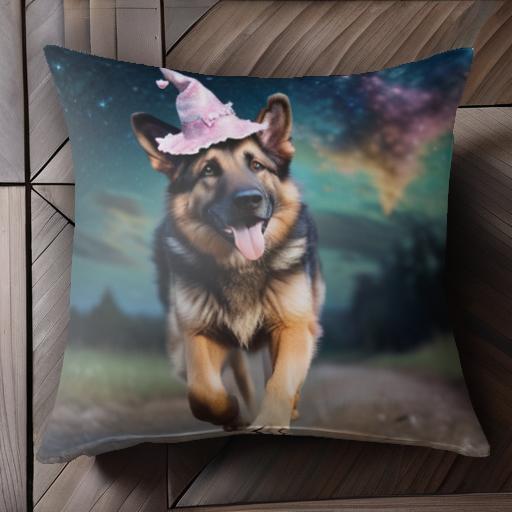 夜空 ジャーマンシェパードドッグ かわいい帽子 魔法 クッションカバー 45×45cm アニマル柄 おしゃれ ..