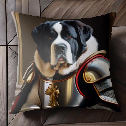 鎧 セントバーナード 騎士 クッションカバー 45×45cm アニマル柄 おしゃれ 可愛い クッション本体付き 正方形 犬ファン