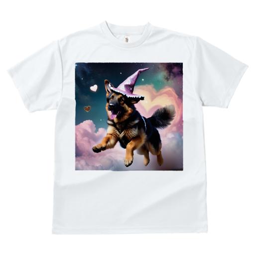 Tシャツ レディース 犬ファン 半袖 春夏 犬柄 プリント カジュアル かわいい 人間用 フィットネス ダンス 魔法の帽子 ジャーマンシェパード ハート 星 雲