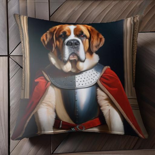 鎧 セントバーナード 赤いケープ 戦士 クッションカバー 45×45cm アニマル柄 おしゃれ 可愛い クッション本体付き 正方形 犬ファン