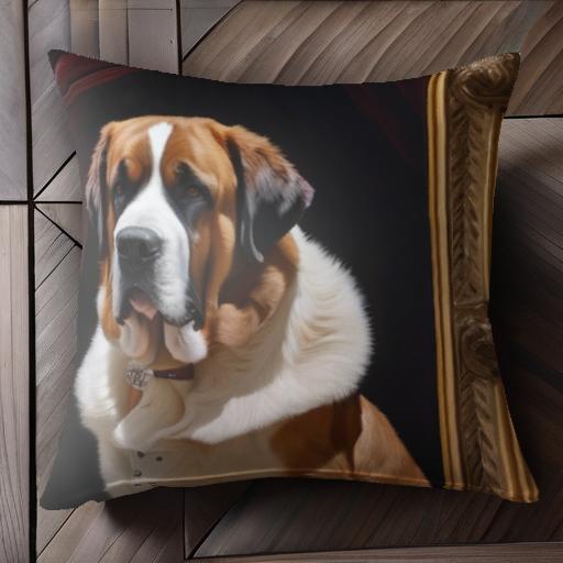肖像画 セントバーナード 赤いカーテン 金色の額縁 クッションカバー 45×45cm アニマル柄 おしゃれ 可愛い クッション本体付き 正方形 犬ファン 肖像画 セントバーナード 赤いカーテン 金色の額縁 クッションカバー 45×45cm アニマル柄 おしゃれ 可愛い クッション本体付き 正方形 犬ファン
